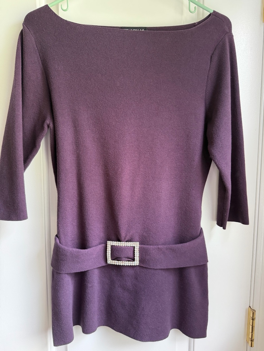Elegant Purple Belted Boatneck Women's Shirt